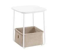 VASAGLE Side Table, End Table with Fabric Basket, Modern Nightstand, Square Bedside Table, for Living Room, Bedroom, Matte White and Camel Brown