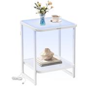 Vasagle Side Table LED Lighting 1 Shelf Glass/White