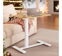 VASAGLE Side Table, Overbed Table with Wheels, Small Standing Desk, 80 x 45 cm Tabletop, Adjustable Height, 2 Cup Holders, Phone and Tablet Slot,