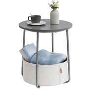 Round End Table with Fabric Basket, Cement Grey + Cloud White