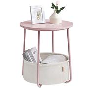 Round End Table with Fabric Basket, Pastel Pink + Cloud White