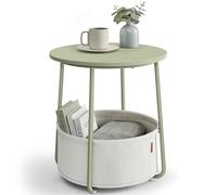 VASAGLE Side Table, Round End Table with Fabric Basket | Contemporary Style, for Living Room Bedroom, Sage Green and Cream White, LILEA Collection LET223C69