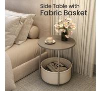 Vasagle Side Table, Round End Table With Fabric Basket, For Living Room Bedroom, Bedside Table