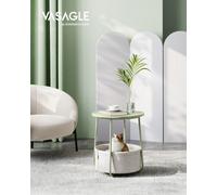 Vasagle Side Table, Round End Table With Fabric Basket, Spacious, For Living Room Bedroom,laurel Green And Cream White