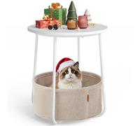 Vasagle Side Table Round with Storage Basket White/Beige