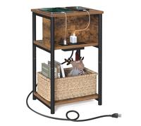 VASAGLE Side Table with Charging Station, 3-Tier End Table with USB Ports and Outlets, Nightstand for Living Room, Bedroom, 11.8 x 13.4 x 22.8 Inches,