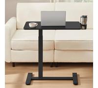 VASAGLE Side Table with Wheels, Mobile Bar Table, 70 x 40 cm Table Top, Adjustable Height, 2 Cup Holders, Slot for Mobile Phone or Tablet, Ink Black
