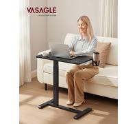 Vasagle Side Table With Wheels, Mobile Bar Table, 70 X 40 Cm Table Top, Adjustable Height, 2 Cup Holders