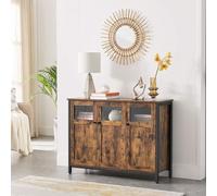 VASAGLE Sideboard Buffet Industrial Storage Cabinet Glass Doors Steel Frame in Brown VASAGLE Brown
