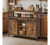 Vasagle Sideboard, Kitchen Cabinet, Storage Cupboard, With 2 Sliding Barn Doors, 33 X 100 X 80 Cm, Adjustable Shelves