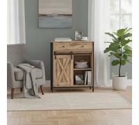 Industrial Storage Sideboard with Sliding Barn Door, Toasted Oak + Black