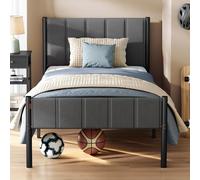 Metal bed frame with upholstered headboard and easy assembly, 197L x 91.5W x 104H cm / Slate Grey / Single