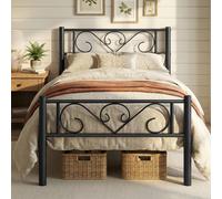 Black Single Metal Bed Frame with Headboard