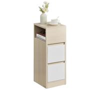 Ledrem Set Of 2 Narrow Side Tables, Slim End Table With 2 Drawers, 1 Open Compartment, For Living Room, Bedroom, Natural Beige