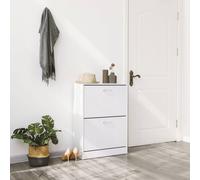 VASAGLE Slim Shoe Cabinet with 2 Flip Doors & Adjustable Divider in White VASAGLE White