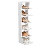 VASAGLE Slim Shoe Rack, Narrow Shoe Storage Organiser, 6-Tier Shoe Stand, for Small Spaces, Hallway, Cloakroom, White LBS200T14