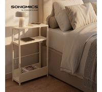 Vasagle Slim Side Table With Charging Station, 3-Tier Narrow Bedside Table, End Table For Small Spaces, Magazine Rack