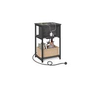 Narrow Bedside Table with Charging Station, Charcoal Grey and Ink Black