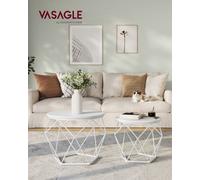 Vasagle Small Round Coffee Table Set Of 2, With Steel Frame, For Living Room, Bedroom, Office, White