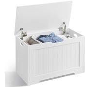 VASAGLE Storage Bench with 2 Safety Hinges, 40 x 76 x 48.5 cm | Shoe Storage Bench, Farmhouse Style, for Hallway, Bedroom, Living Room, Cloud White, SOFIE Collection LHS11WT