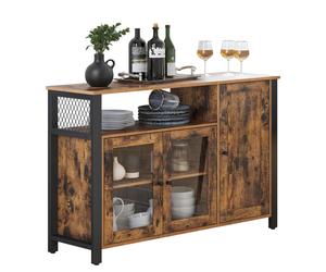 VASAGLE Storage Cabinet, Sideboard, Buffet Table with 3 Doors, for Dining Room, Living Room, Kitchen, 33 x 110 x 75 cm, Industrial Style, Rustic Brown
