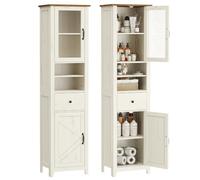 VASAGLE Tall Bathroom Cabinet, Farmhouse Style, 1 Drawer, 2 Doors | Small Storage Unit, 40 x 31.5 x 171 cm, Reversible Doors, Rustic White and Honey Brown, LIRY Collection, BBK760W101