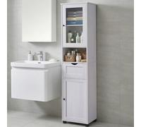 Tall Bathroom Cabinet, Slim Bathroom Storage Cupboard, Open Shelf, Light Grey with Wood Grain