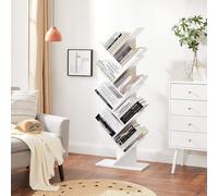 VASAGLE Tree Bookshelf Floor Standing Corner Space-Saving Wooden Shelves in White VASAGLE White