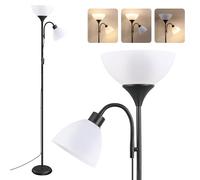 VASAGLE Uplighter Floor Lamp, Tall Standing Lamp with Reading Light, Not Includes LED Bulbs, 38.5 x 23.5 x 176 cm, Mother and Child Lamps for Living Room, Frosted Black, Lusia Collection LFL019B103