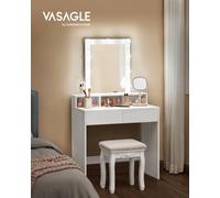Vasagle Vanity Makeup Table, Dressing Table With Lighted Mirror, 3 Colours, Modern, White
