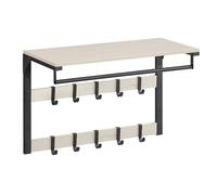 VASAGLE Wall-Mounted Coat Rack, Wall Shelf with 10 Removable Hooks, Clothes Rail, Coat Hooks with Shelf, for Entryway, Bedroom, Bathroom, Rustic White and Ink Black LCR101W03