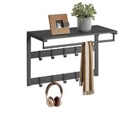 VASAGLE Wall-Mounted Coat Rack, Wall Shelf with 10 Removable Hooks, Clothes Rail, Coat Hooks with Shelf, for Entryway, Bedroom, Bathroom, Charcoal Grey and Ink Black LCR101B04