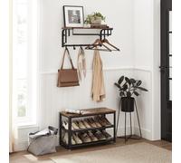 VASAGLE Wall Mounted Coat Rail with 5 Removable Hooks Floating Shelf in Brown VASAGLE Brown