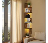 Vasagle Wall Mounted Corner Shelf With Rgb Led Lights, 5-Tier Floating Corner Bookshelf, Plant Shelf, For Bedroom
