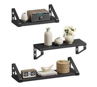 VASAGLE Wall Shelves, Floating Shelves, Set of 3, 30/35/40 cm | Wall Mounted, 2 Mounting Ways, for Living Room, Bathroom, Kitchen, Ink Black and Matte Black, COLEX Collection LWS033B10