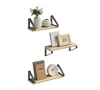 VASAGLE Wall Shelves, Floating Shelves, Set of 3, 30/35/40 cm | Wall Mounted, 2 Mounting Ways, for Living Room, Bathroom, Kitchen, Golden Oak and Ink Black, COLEX Collection LWS033B11