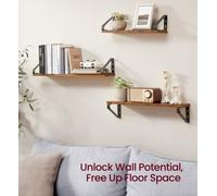 Vasagle Wall Shelves, Floating Shelves Wall Mounted, Set Of 3, 2 Mounting Ways, 40/50/60 Cm, Rustic Brown And Matte Black