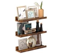 Set of 3 Rustic Brown Wooden Floating Shelves