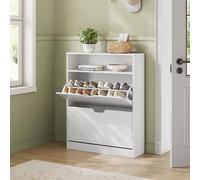 VASAGLE Wide Shoe Cabinet with 2 Flip Doors & 3 Tier Rack in White VASAGLE White