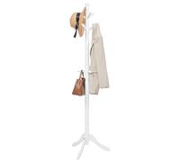 VASAGLE Wooden Coat Rack with Hooks, Traditional Design, Adjustable Height | Hassle-Free Assembly, Large Base, Free Standing Coat Tree for Hats, Bags, Cloud White, RCR03WT