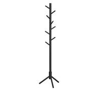VASAGLE Wooden Coat Stand with 8 Hooks, 3 Adjustable Heights, for Clothes, Hats, Bags, Entrance, Living Room, Bedroom, Office, Black RCR004B01