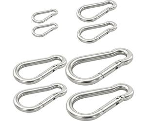 vasalat Carabiner Set 4 Sizes Carabiner Hook Fire Brigade Carabiner, Load Capacity up to 45/99/176/237 kg, A4 Stainless Steel, Pack of 8