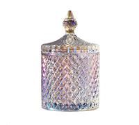 VASANA 10oz Crystal Glass Candy Dish with Lid Colorful Diamond Faceted Jar Decorative Cookie Biscuit Buffet Storage Container for Wedding Desk 300ml