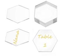 VASANA 10Pcs Clear Hexagon Acrylic Blank Place Cards Blank Guest Name Tiles Plates Table Seating Number Cards DIY Signs Decor for Wedding Reception Banquet Party