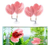 VASANA 2 Pack Pink Heart-Shaped Betta Fish Leaf Hammocks, Soft Double Leaf Betta Resting Pads, Realistic Aquarium Plastic Plants Decor for Fish Tank, Fish Sleeping Breeding Spawning Hideout