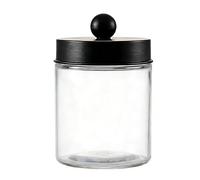 VASANA 280ml/9.3oz Glass Apothecary Jar with Black Stainless Steel Lid | Dustproof, Visible, Cotton Swab Holder, Countertop Organizer for Bathroom Vanity, Makeup Storage