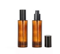 VASANA 2PCS 100ML/3.4oz Amber Glass Cosmetic Pump Bottle Empty Dispensers Bottle Makeup Packing Storage Container with Black Cap for Essential Oil Foundation Cream Lotion