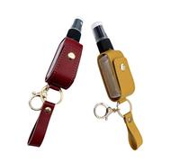 VASANA 2Pcs 30ml/1oz PU Leather Travel Bottle Keychain Holder Portable Empty Leak-proof Plastic Spray Bottle Keychain Holder Refillable Mini Mist Bottle Container for Backpack Purse(Random Color)