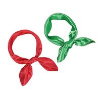 VASANA 2Pcs 60cm/23.6 inch Women Silk Feeling Scarves Square Satin Head Scarves Ribbon Neck Scarf Costume Accessory (Red+Green)