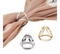 VASANA 2Pcs Women’s Three Rings Scarf Buckle Silk Scarf Clasp Ring Fashion Metal Shawl Clip Buckle Clothing Wrap Holder Lady Decoration Accessories for T-Shirt Neckerchief (Gold+Silver)